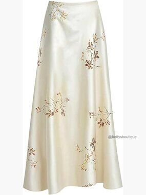 Plus Size Floral Satin Maxi Skirt High Waist A-Line Long Skirt